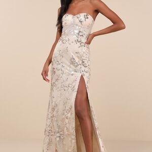 Lulus Confident Sensation Gold Sequin Strapless Bustier Maxi Dress - Size S